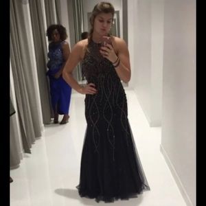 Gunmetal grey Prom Dress with rose gold beading
